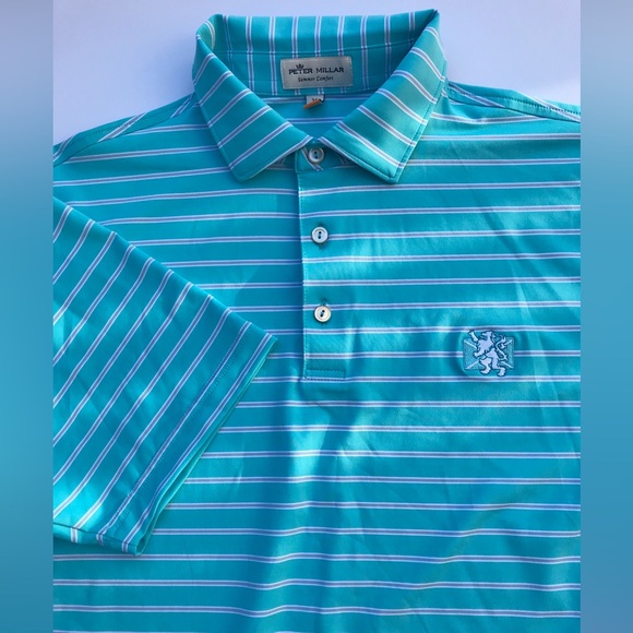 Peter Millar summer comfort polo blue striped Sz M. Excellent - Picture 3 of 7